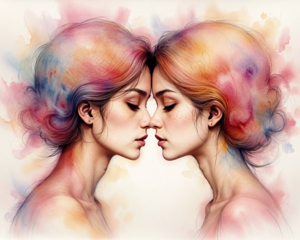 Side-Profile Portraits of a Young Woman in Watercolor