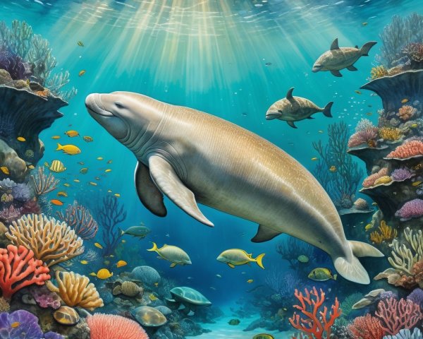 Vibrant Underwater Scene with Coral Reefs and Marine Life