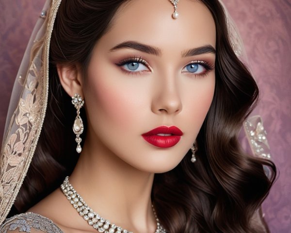 Regal Portrait of Young Woman in Silver Gown