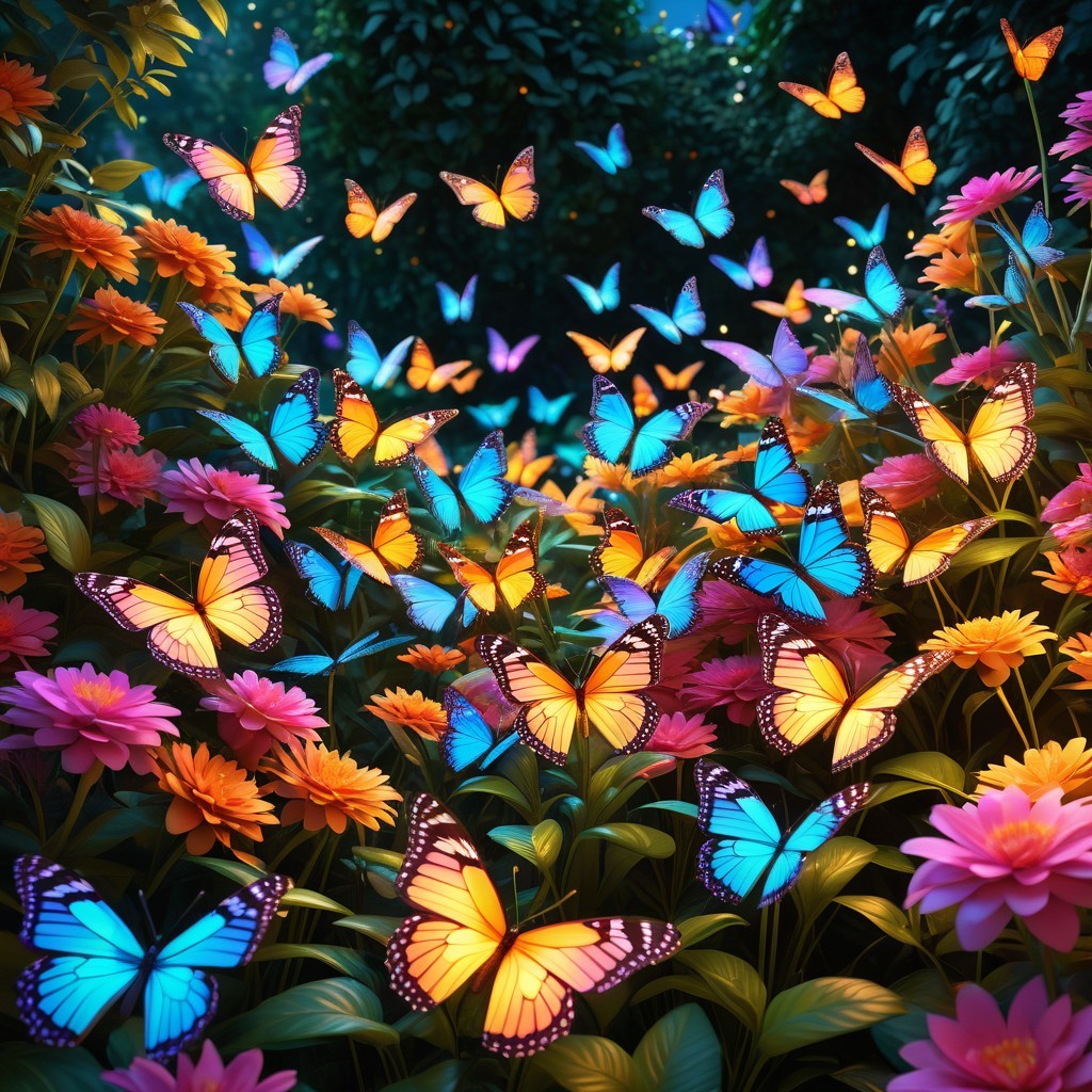 Colorful Butterflies in a Blooming Garden Scene