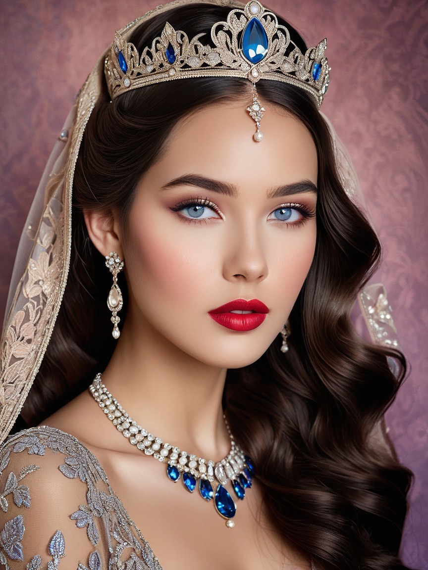 Regal Portrait of Young Woman in Silver Gown