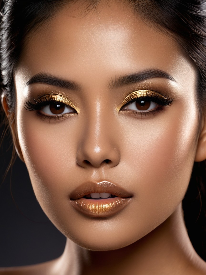 Close-Up Portrait of a Woman with Glamorous Makeup