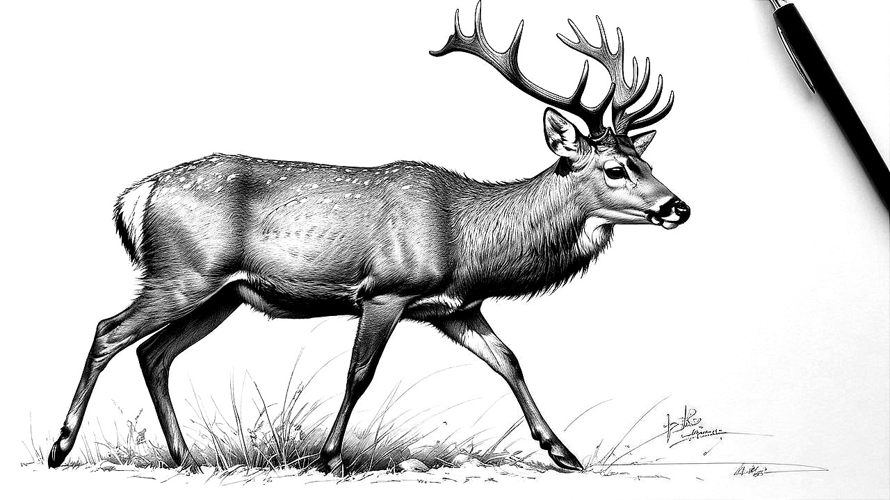 Black and White Sketch of a Graceful Deer