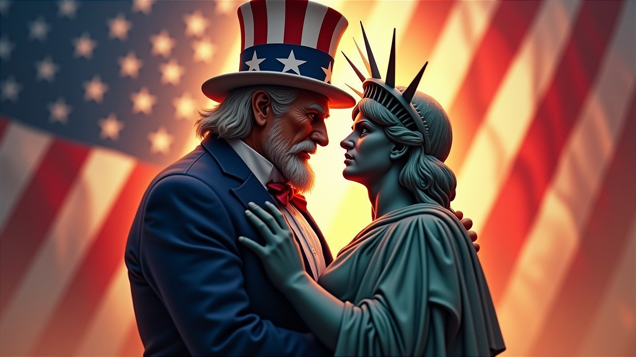 Stylized Uncle Sam and Statue of Liberty Illustration