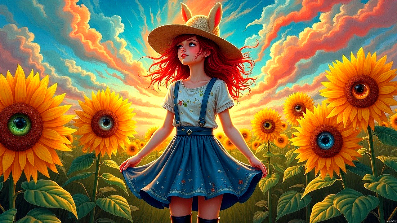 Sunflower Field at Sunset with Enchanting Atmosphere