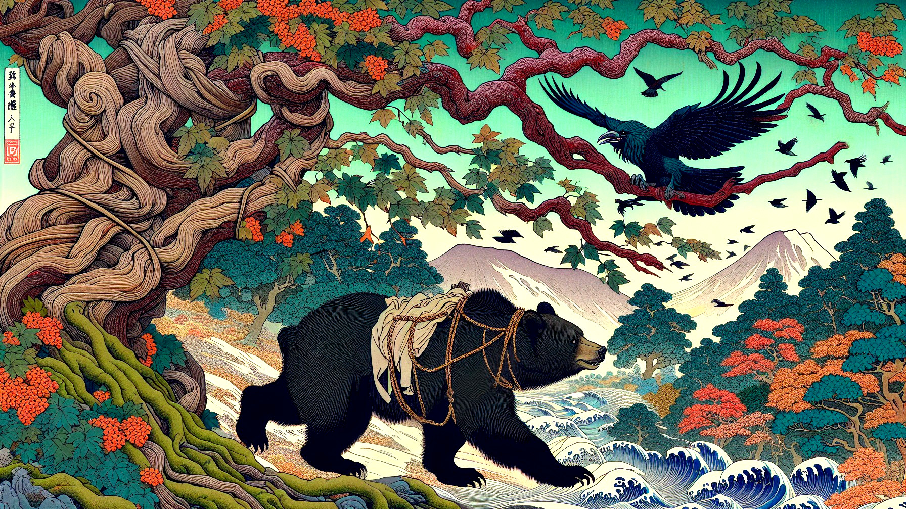 Vibrant Bear Scene in Lush Mountain Landscape