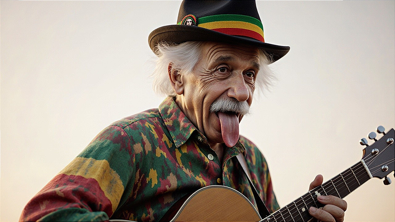 Older man with playful expression and colorful attire