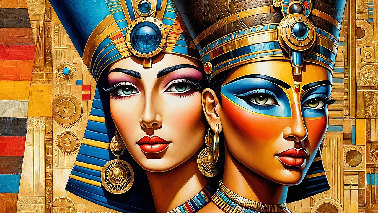 Regal Women in Elaborate Ancient Egyptian Attire