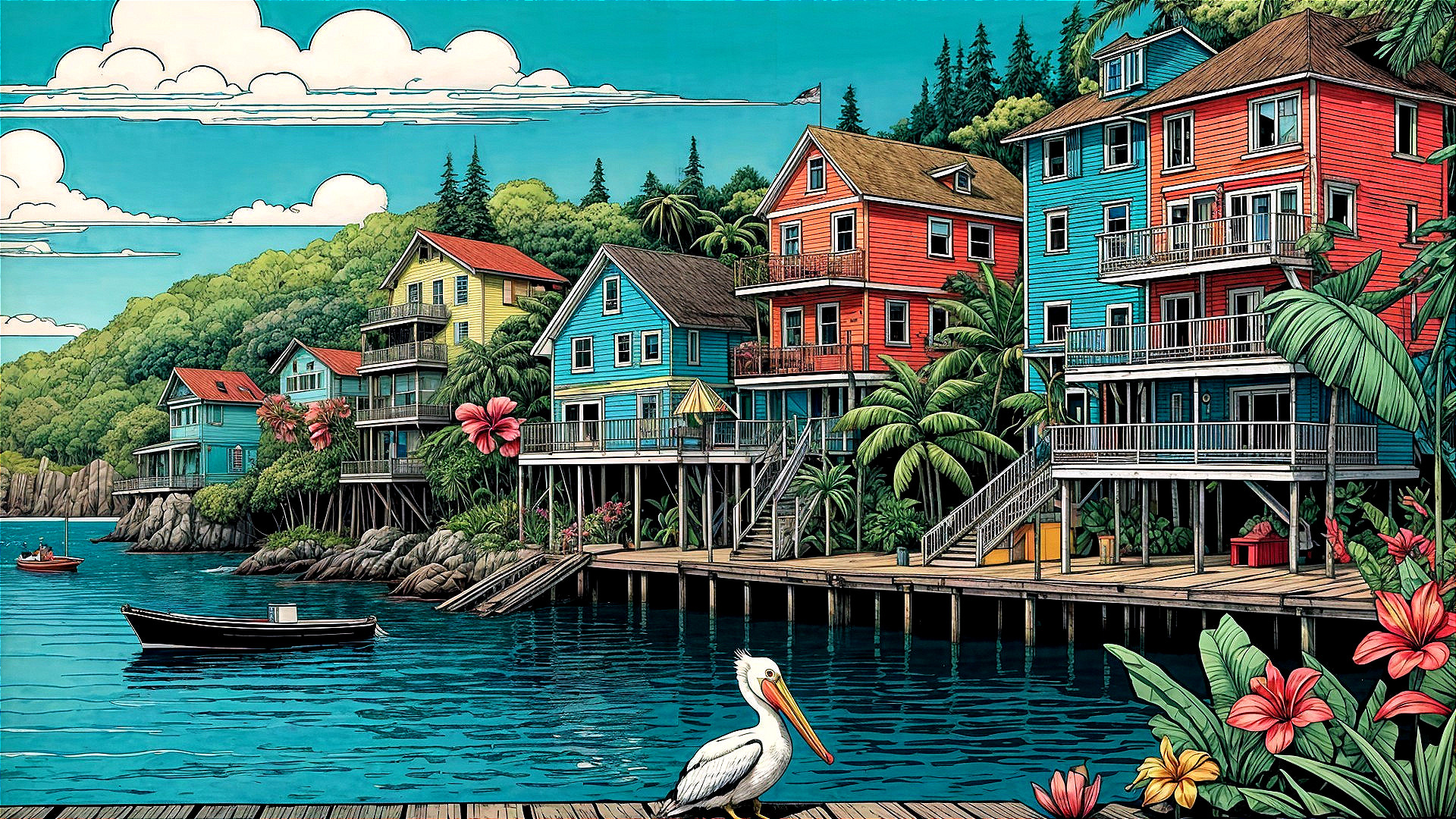 Picturesque Waterfront with Colorful Stilt Houses