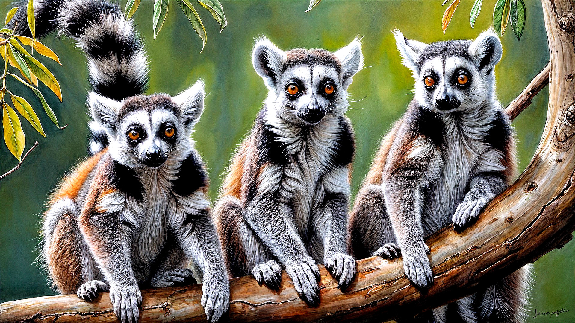 Lively Lemurs on a Branch with Expressive Features