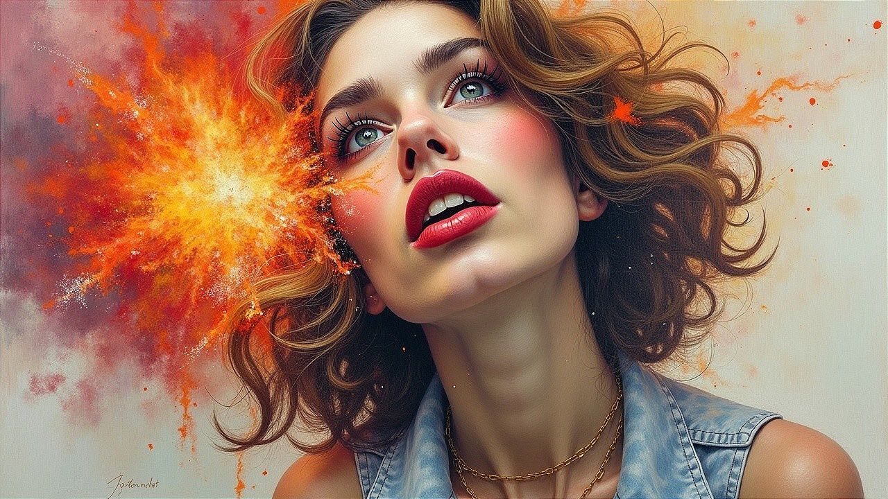 Portrait of a Woman with Curls and Colorful Background
