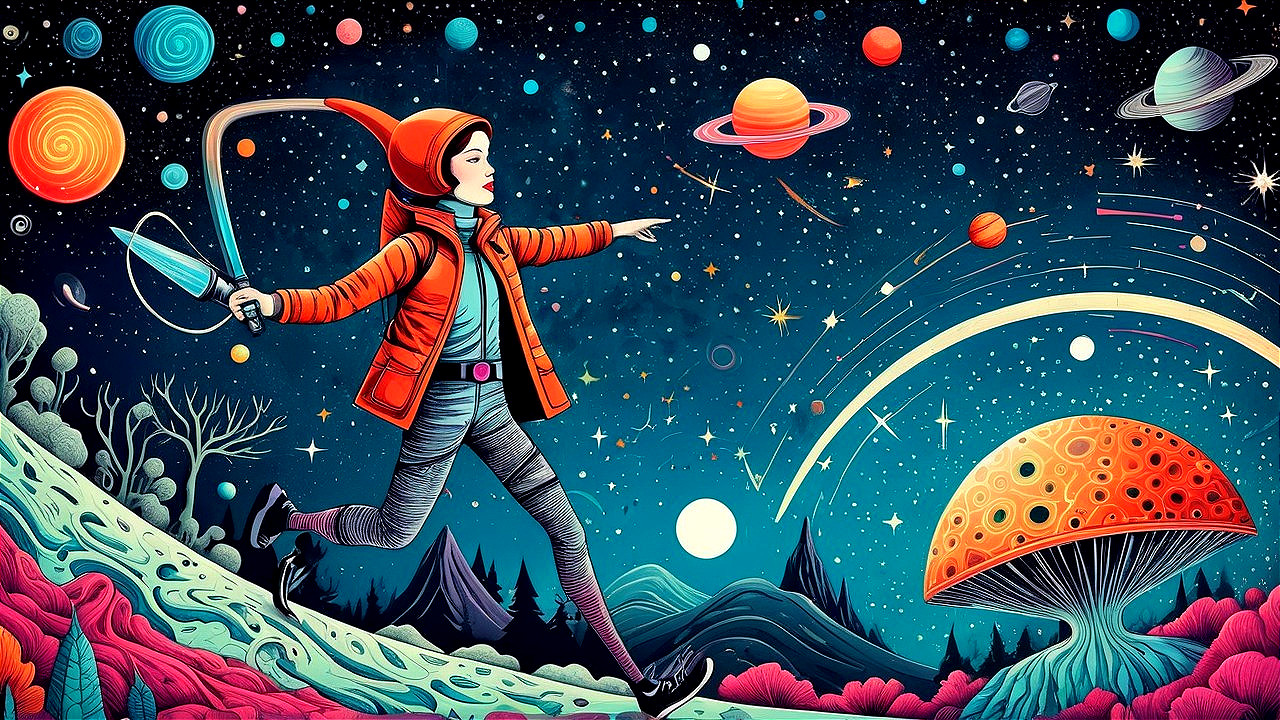 Colorful Illustration of a Young Astronaut in Space