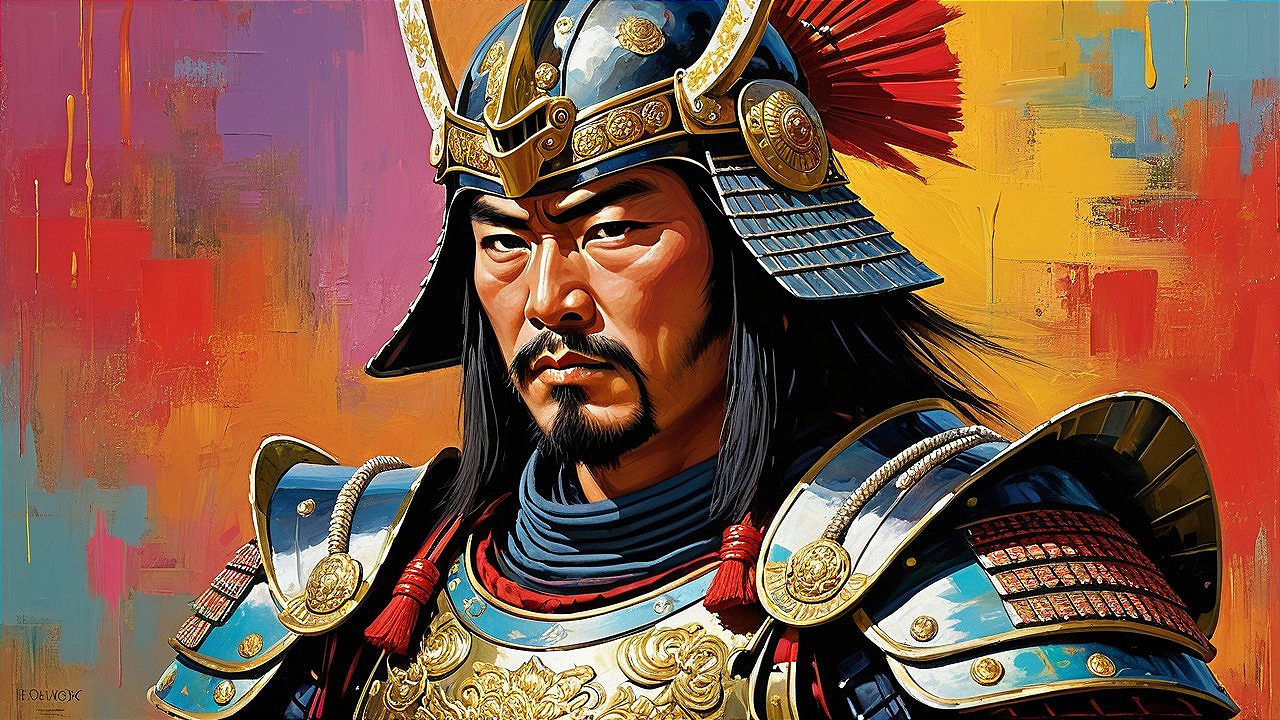 Fierce Samurai Warrior in Intricate Colorful Armor