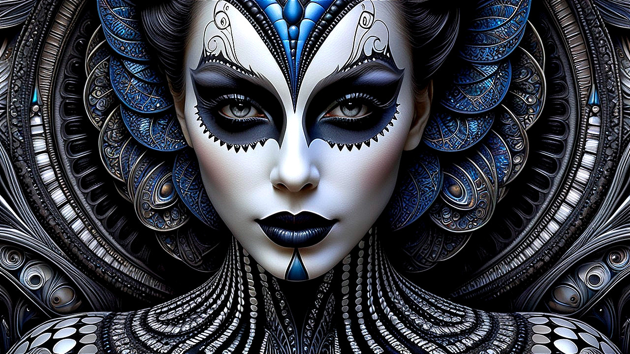 Intricate Makeup and Striking Black and Blue Hues