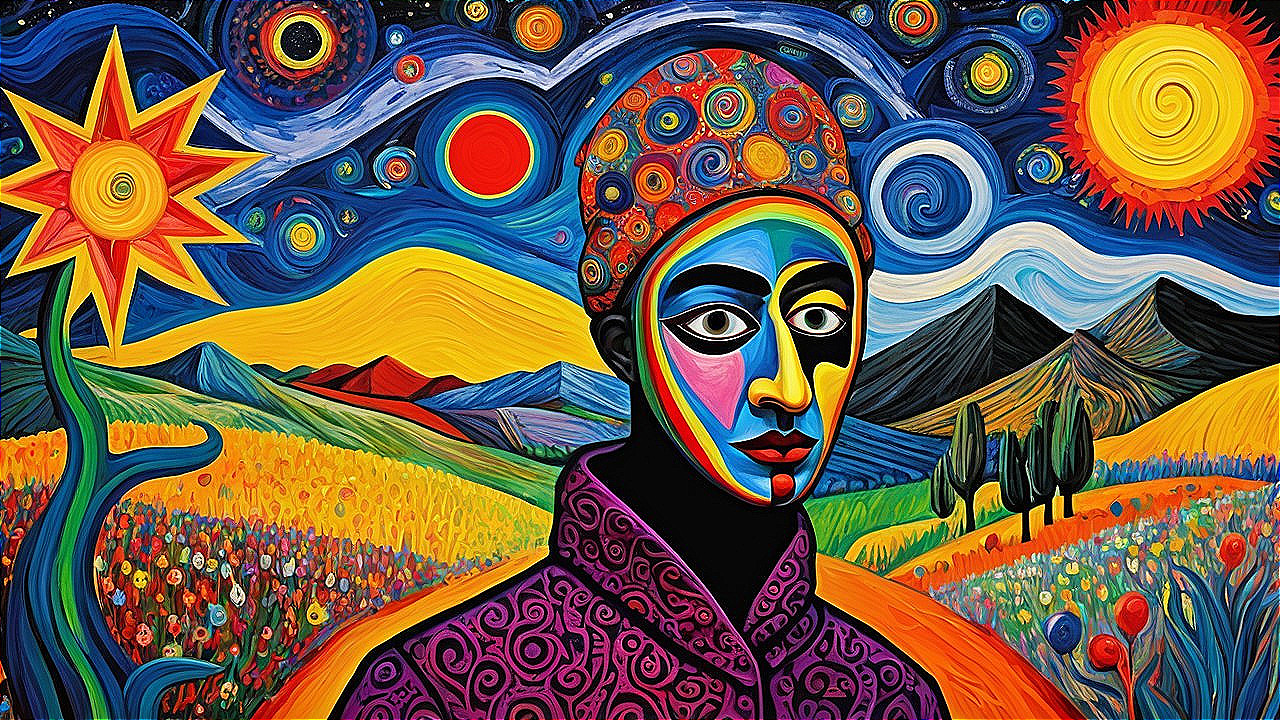 Vibrant Abstract Portrait with Colorful Landscape Elements