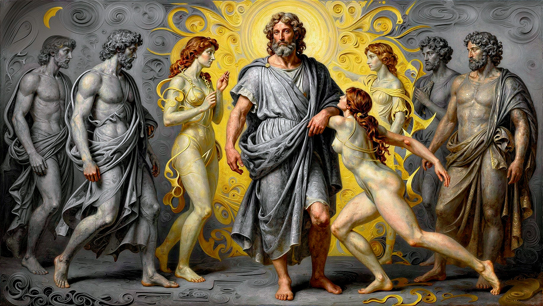 Classicism and Art Nouveau Oil Painting of Figures