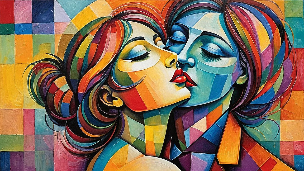 Abstract Representation of Two Faces in Colorful Tones