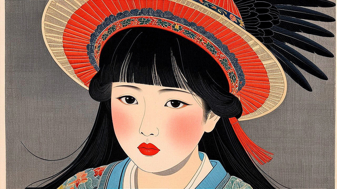 Young Woman in Elegant Headdress and Traditional Attire