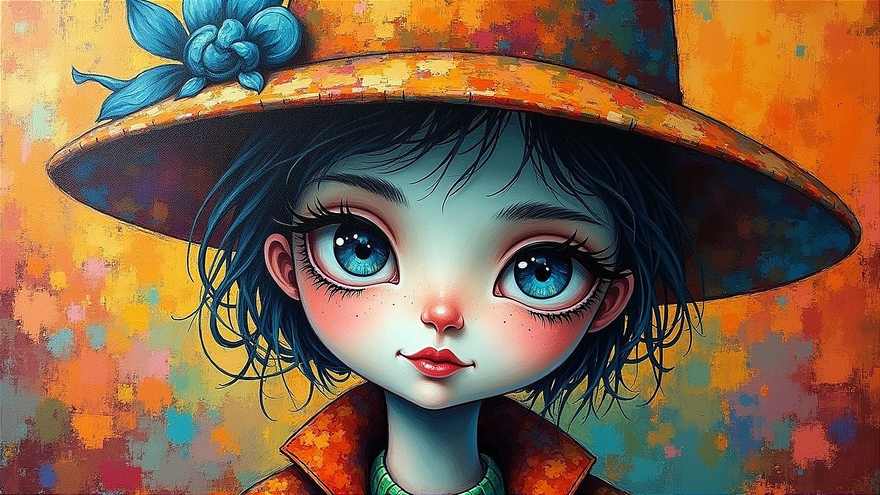 Vibrant Character with Blue Eyes and Orange Hat