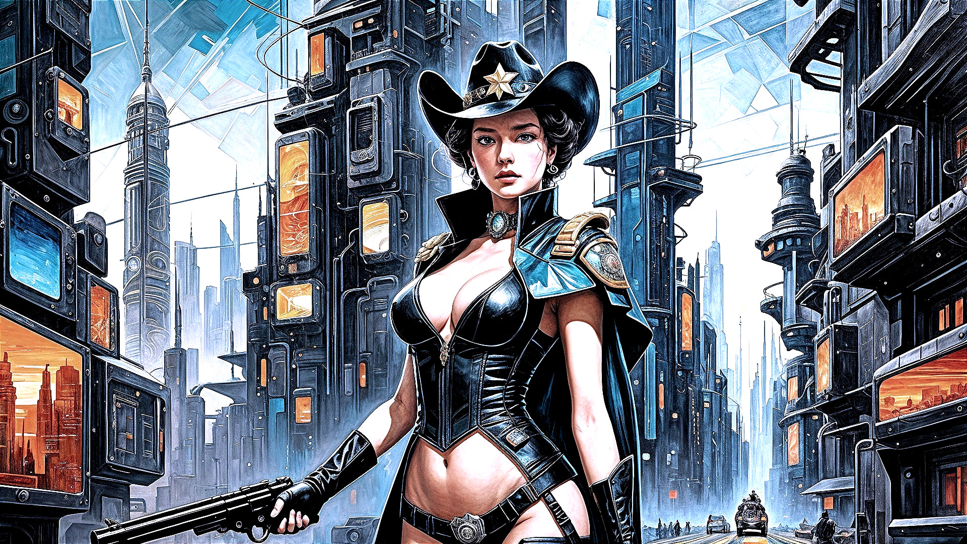 Futuristic Cityscape with Confident Female Figure
