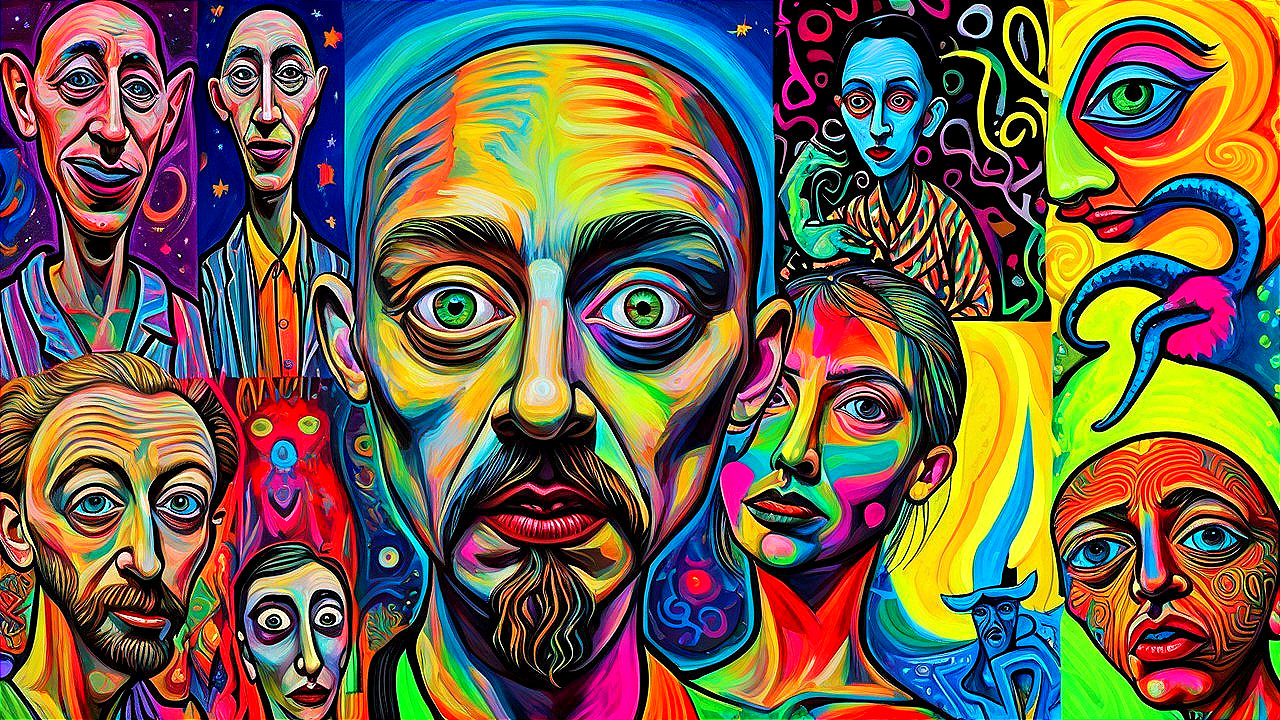 Vibrant Surreal Collage of Abstract Colorful Portraits