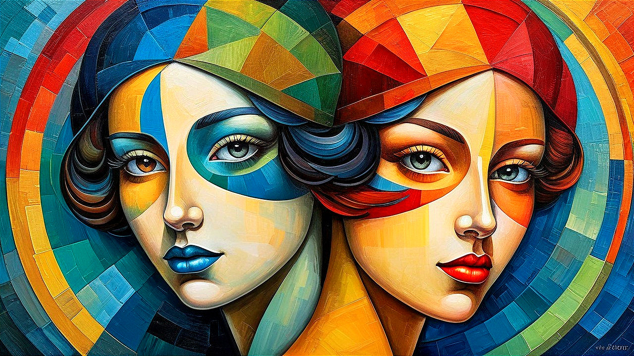 Stylized Female Faces with Geometric Patterns and Colors