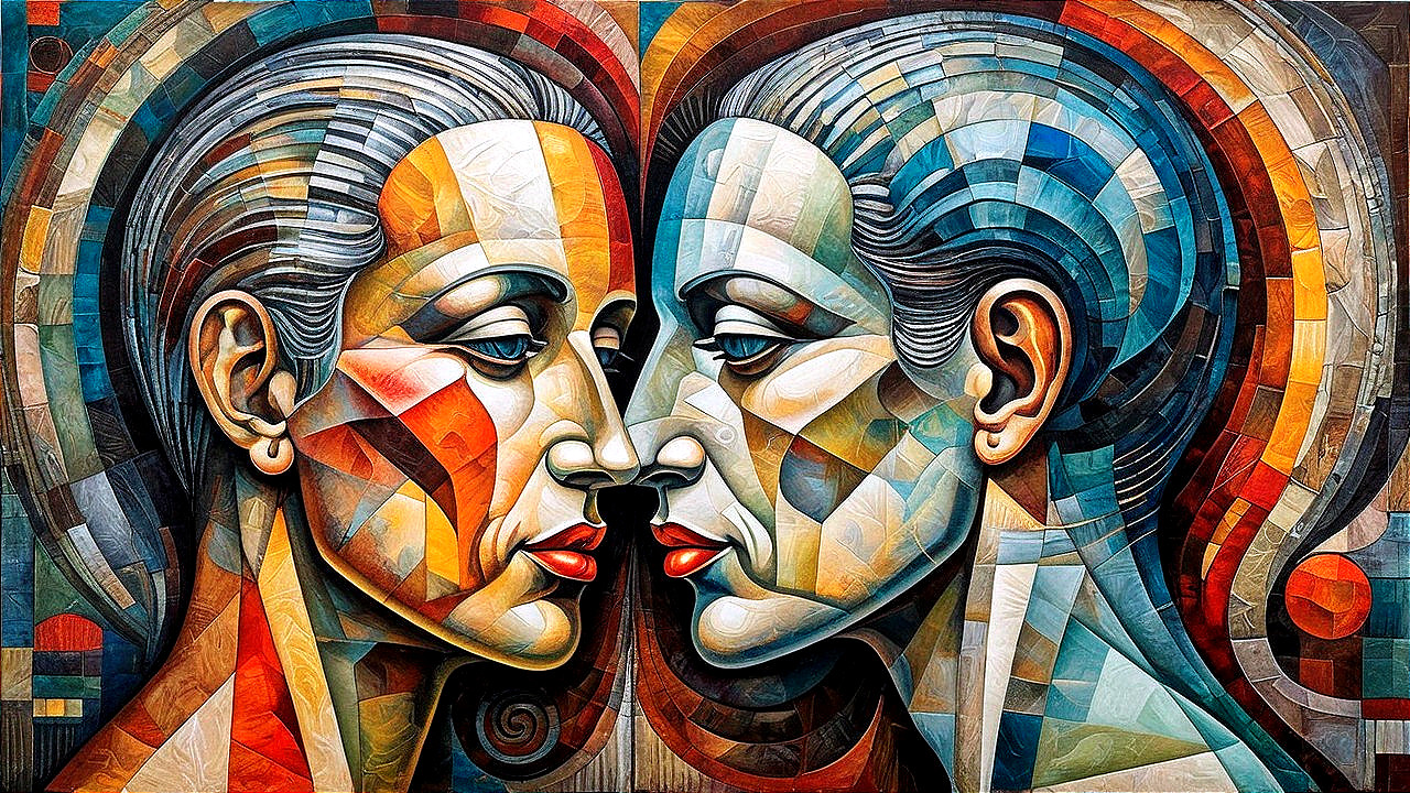 Abstract Portrait of Two Serene Faces in Profile