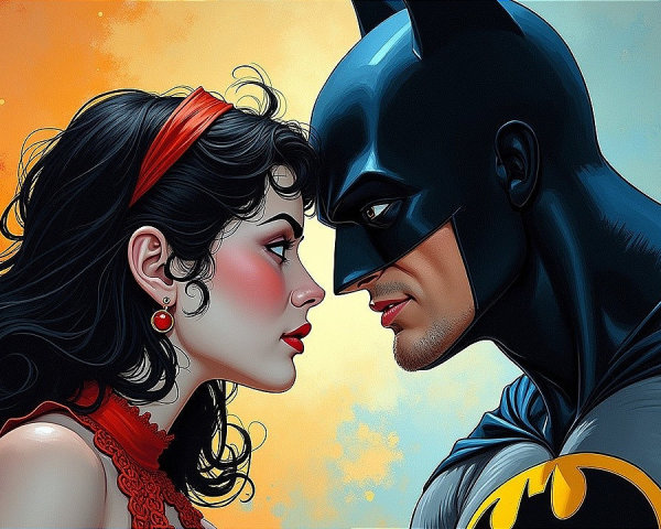 Batman and Woman in Intense Gaze Illustration