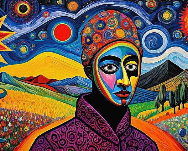 Vibrant Abstract Portrait with Colorful Landscape Elements