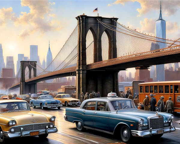Impressionistic Painting of 1950s New York City Scene
