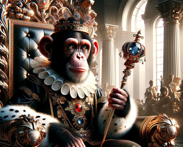 Regal monkey on ornate golden throne with scepter