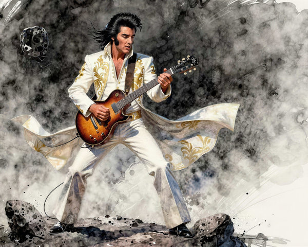 Elvis Presley Full-Body Print in Flamboyant Jumpsuit