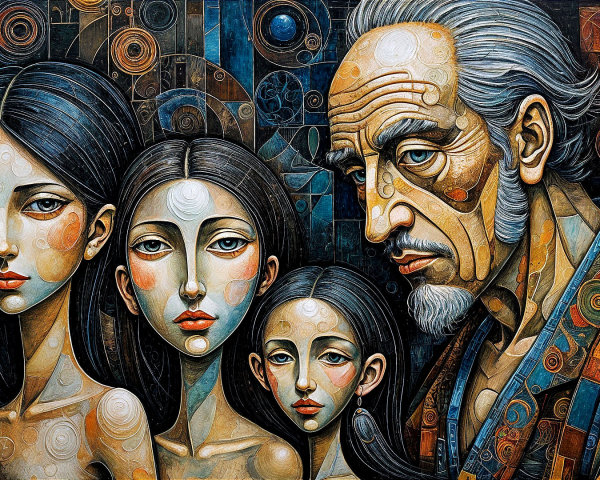 Abstract Portrait of Elderly Man and Young Women