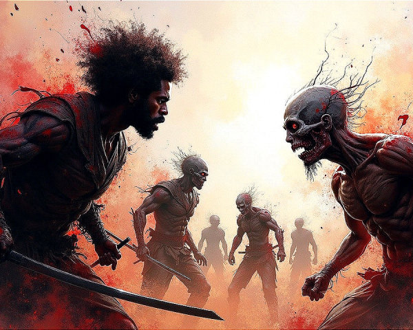 Warrior vs. Skeletal Figure in Epic Battle Scene