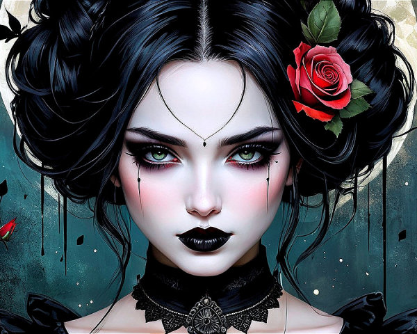 Gothic Woman with Pale Skin and Dramatic Makeup