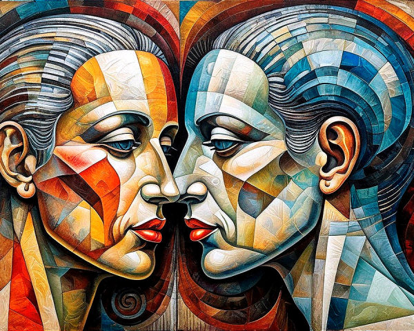 Abstract Portrait of Two Serene Faces in Profile