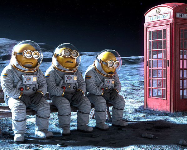 Minions in Astronaut Suits on the Moon's Surface