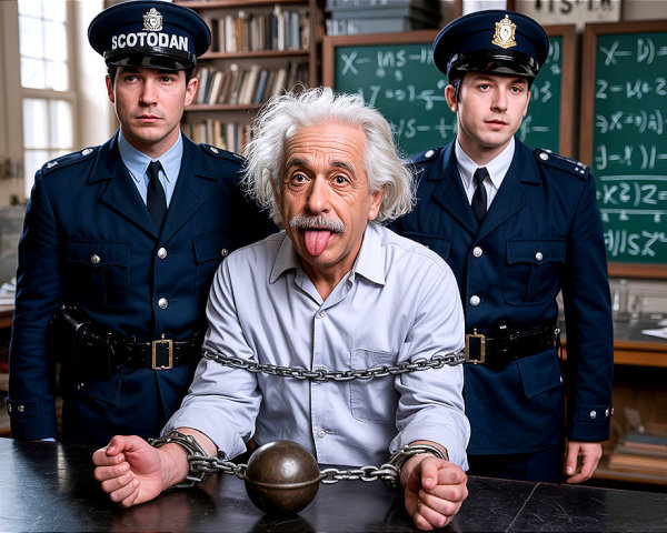 Elderly Man in Chains Amidst Academic Equations