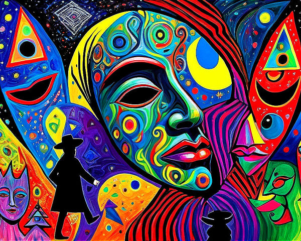 Abstract Composition with Expressive Face and Colors