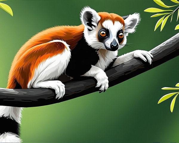Vibrant Cartoon Depiction of a Ring-Tailed Lemur