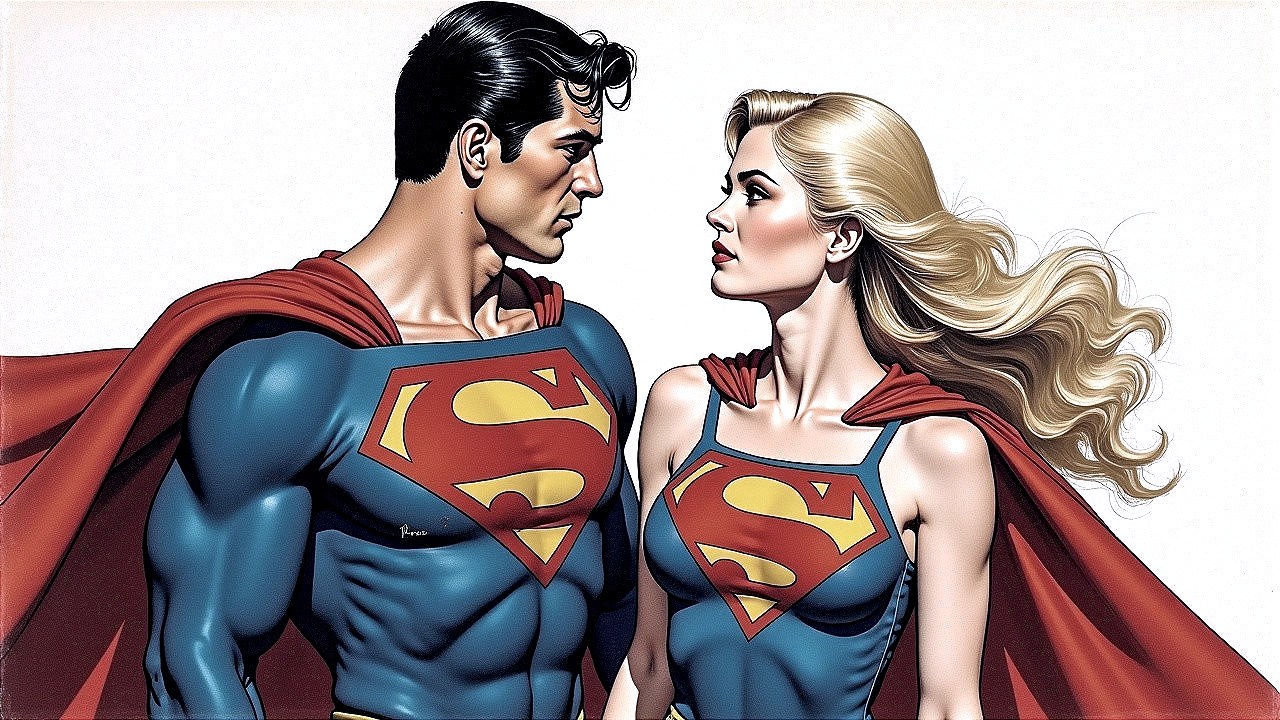 Illustration of Superheroes in Blue Suits with Capes