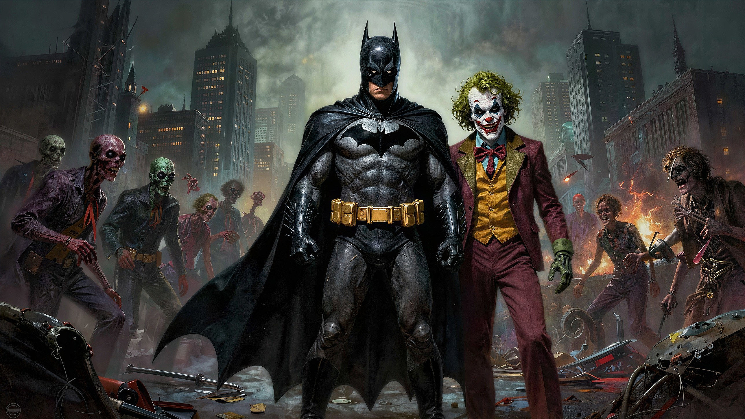 Batman and Joker in Zombie-Apocalyptic Gotham City