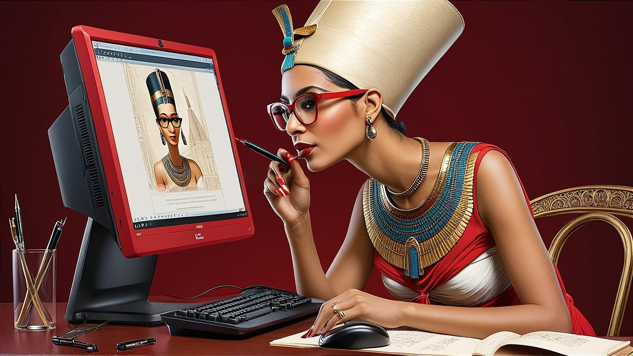 Modern Egyptian Queen with Digital Art and Jewelry