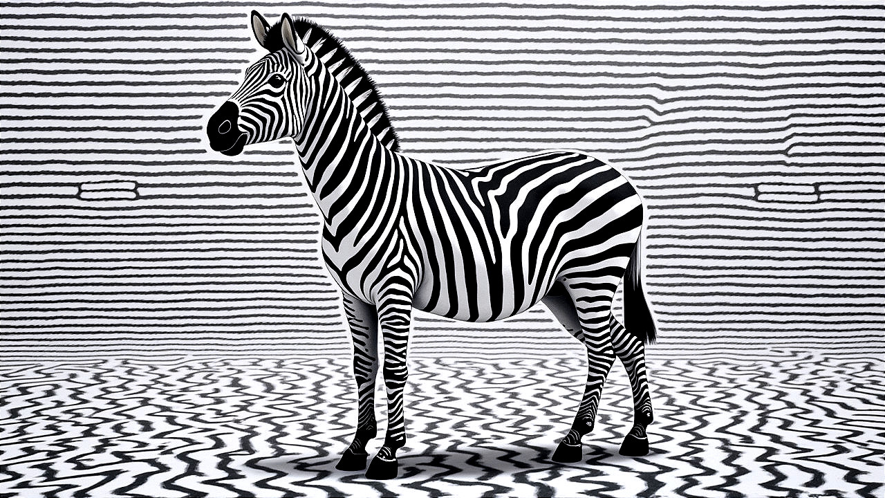 Zebra Against Bold Black and White Striped Background