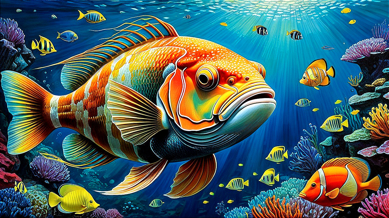 Vibrant Underwater Scene with Colorful Fish and Coral Reef