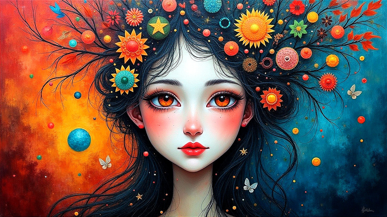 Whimsical Portrait of a Girl with Floral Accents