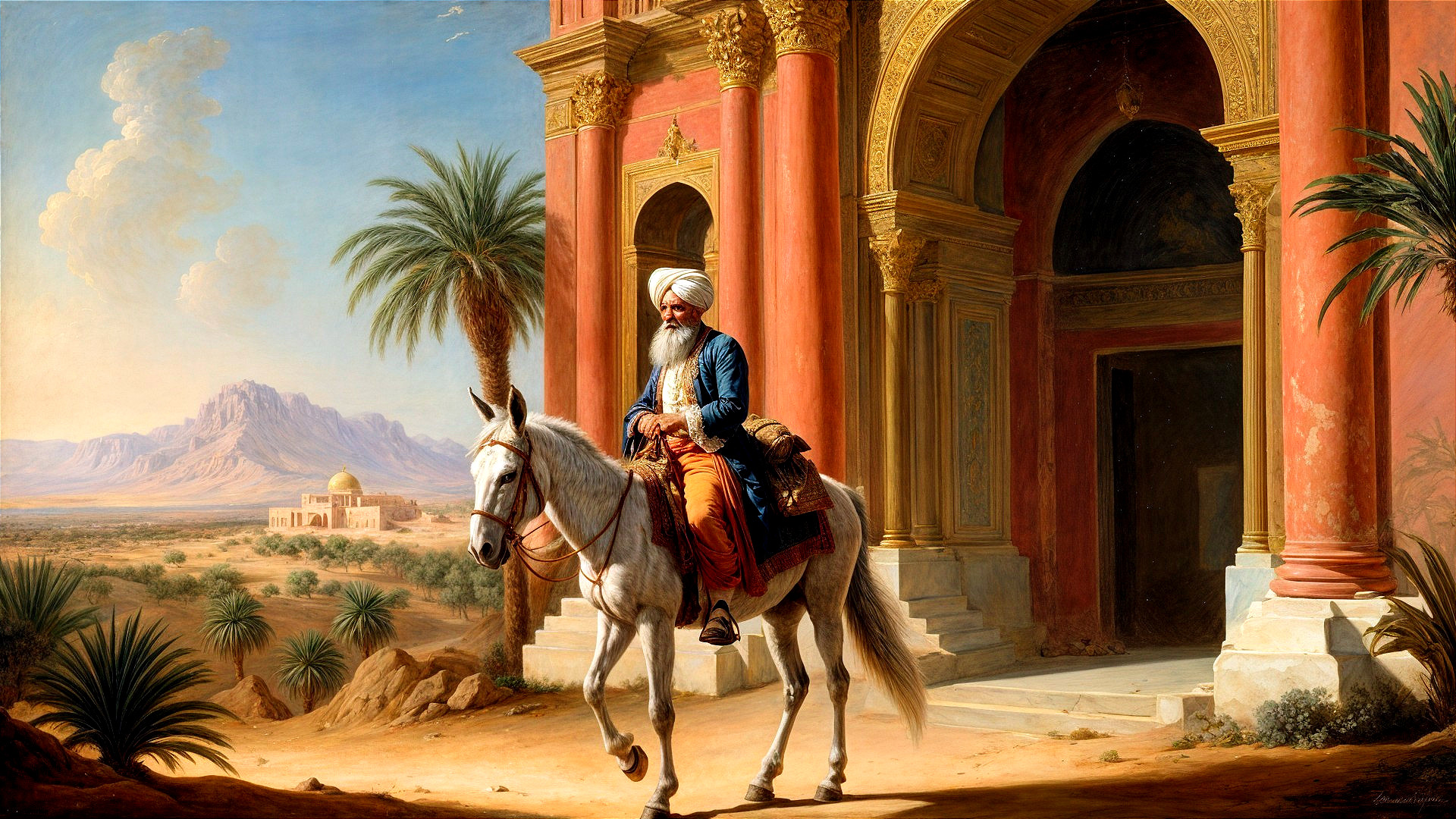 Traditional Attire and Horse in Exotic Landscape
