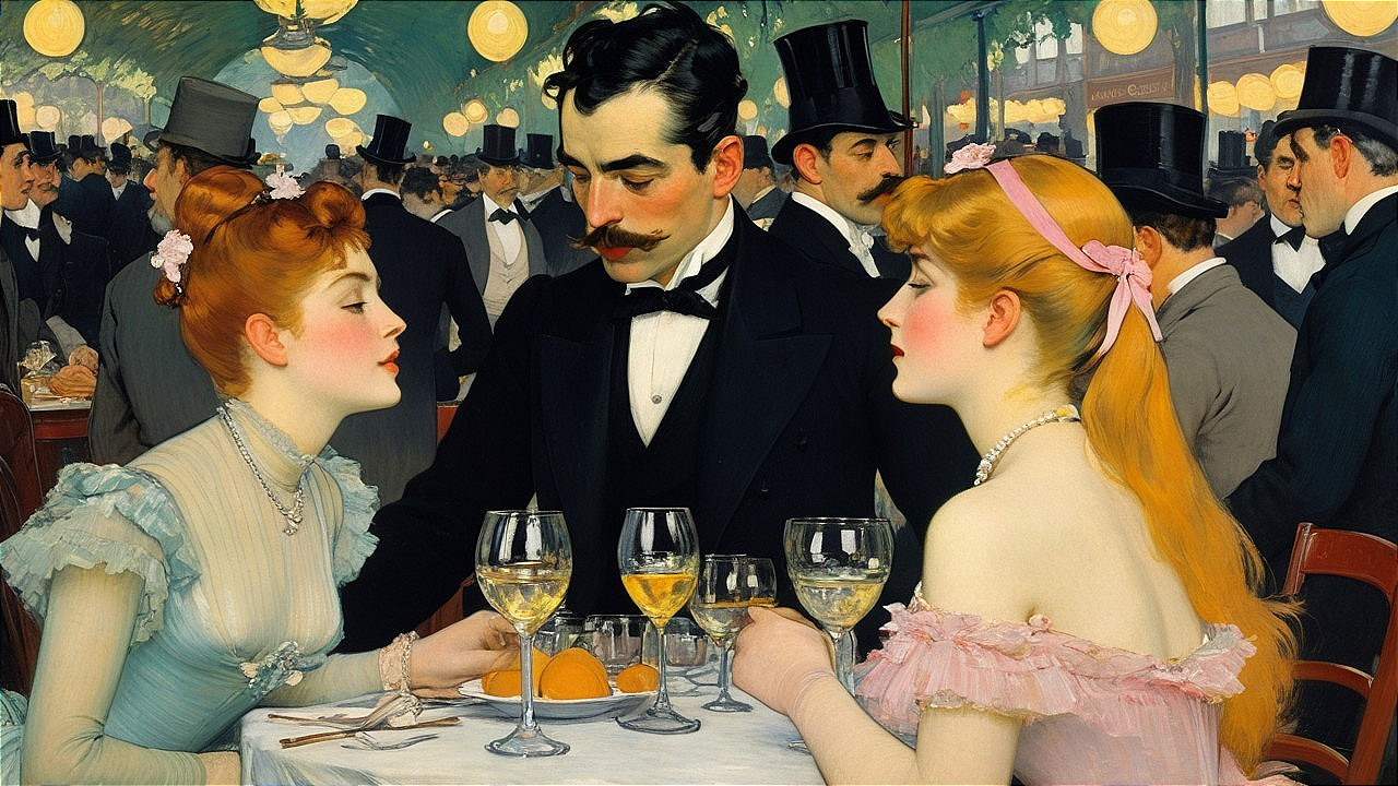Elegant Restaurant Scene with Fashionable Patrons