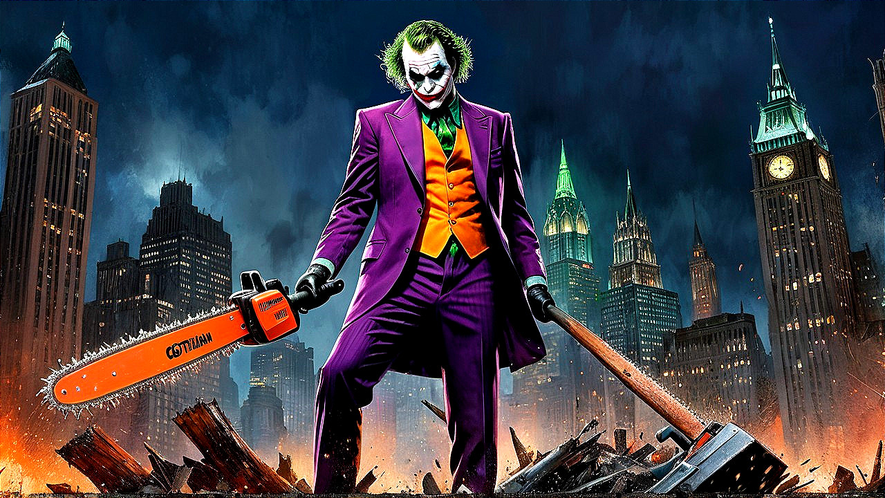 Sinister Figure in Purple Suit in Urban Landscape