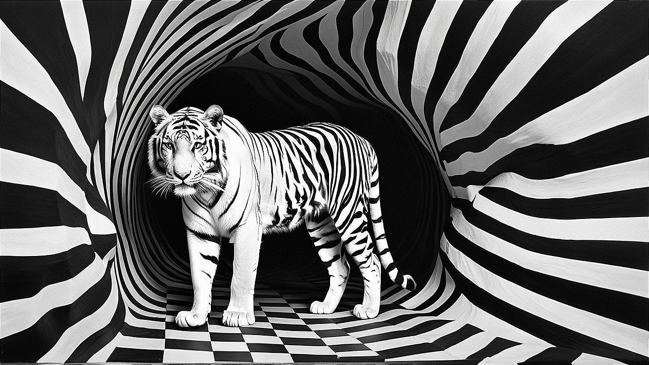 Majestic Tiger in Optical Illusion of Bold Stripes